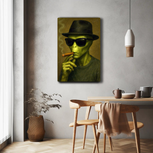 Alien Heisenberg HD Metal Wall Art – Cigar Mob Boss Sci-Fi Poster 12x18