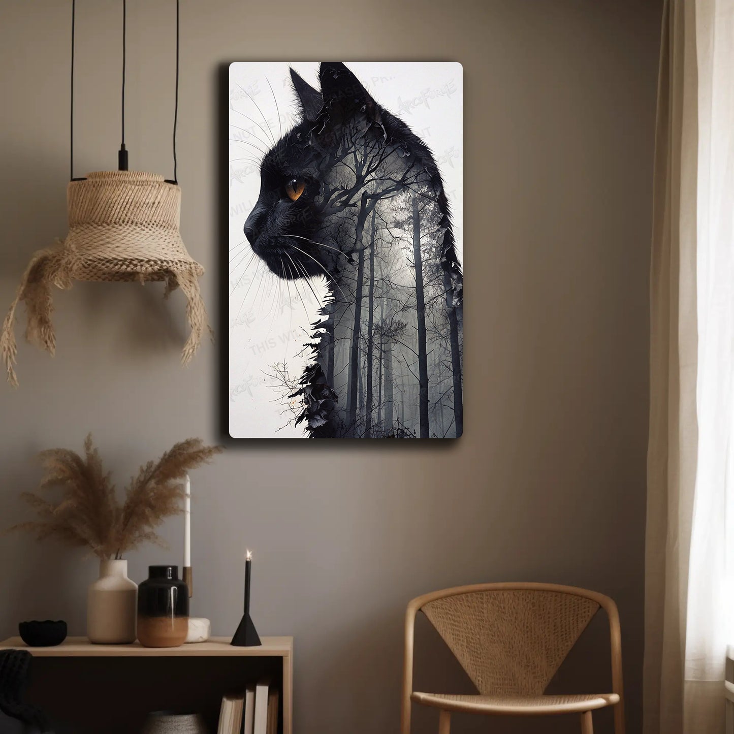 Black Cat Kitty HD Metal Wall Art – Halloween Forest Poster 12x18