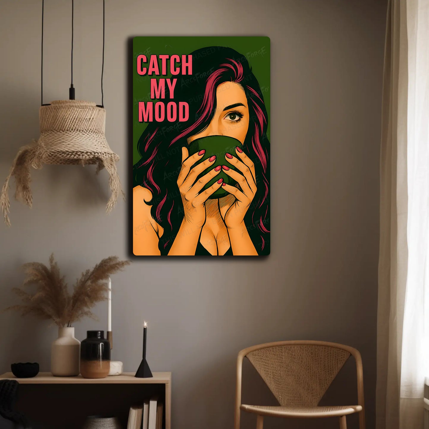 Catch My Mood Coffee Girl Woman Vintage College HD Metal Wall Art 12x18