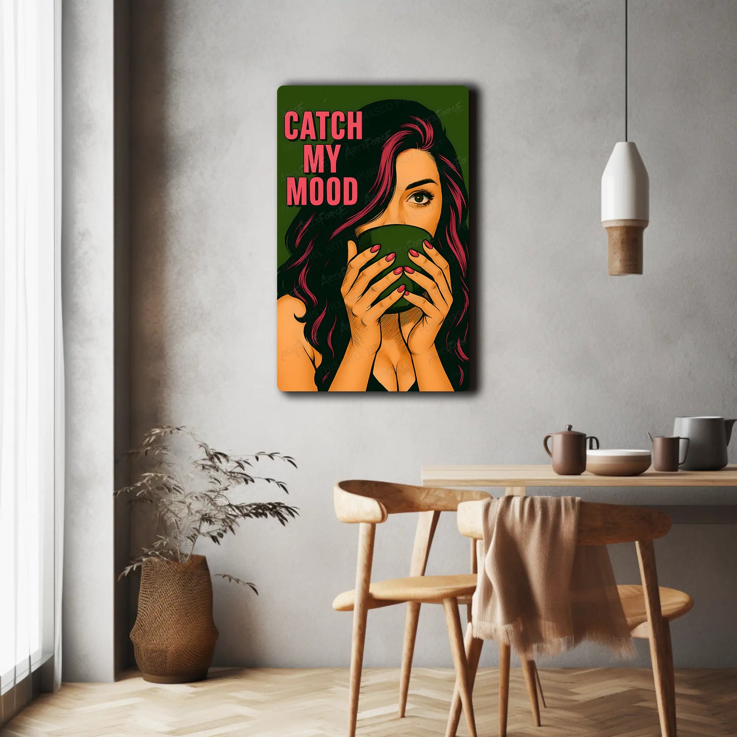 Catch My Mood Coffee Girl Woman Vintage College HD Metal Wall Art 12x18