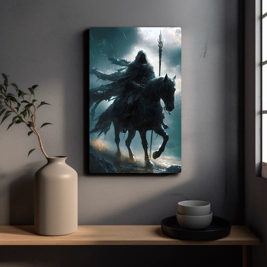 Dark Fantasy Cloaked Rider on Horse HD Metal Wall Art – Elden Ring Fan Poster 12x18