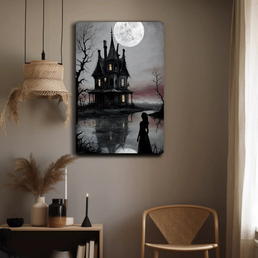 Goth Serpent & Stone House Moon HD Metal Wall Art – Dark Fantasy Poster 12x18