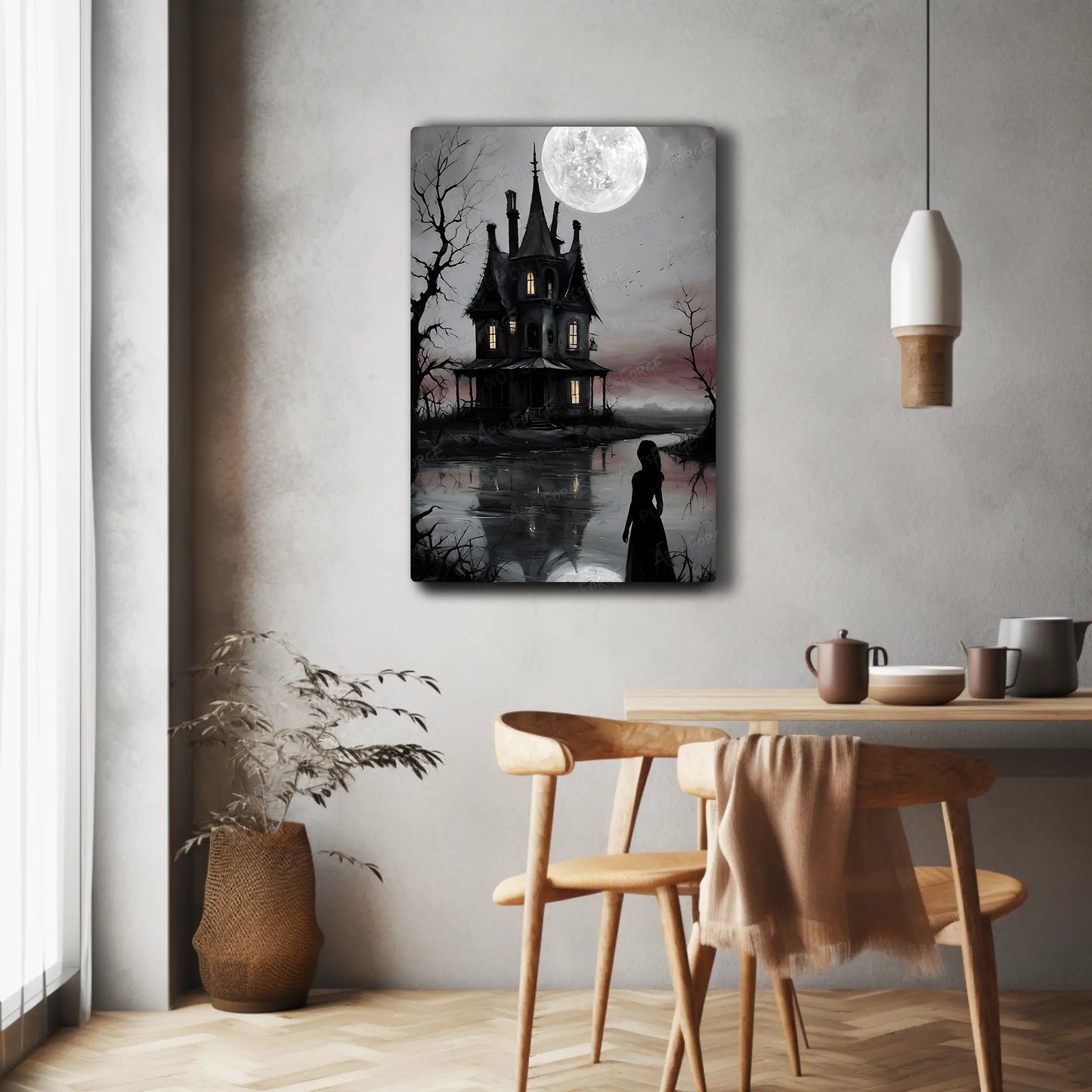 Goth Serpent & Stone House Moon HD Metal Wall Art – Dark Fantasy Poster 12x18
