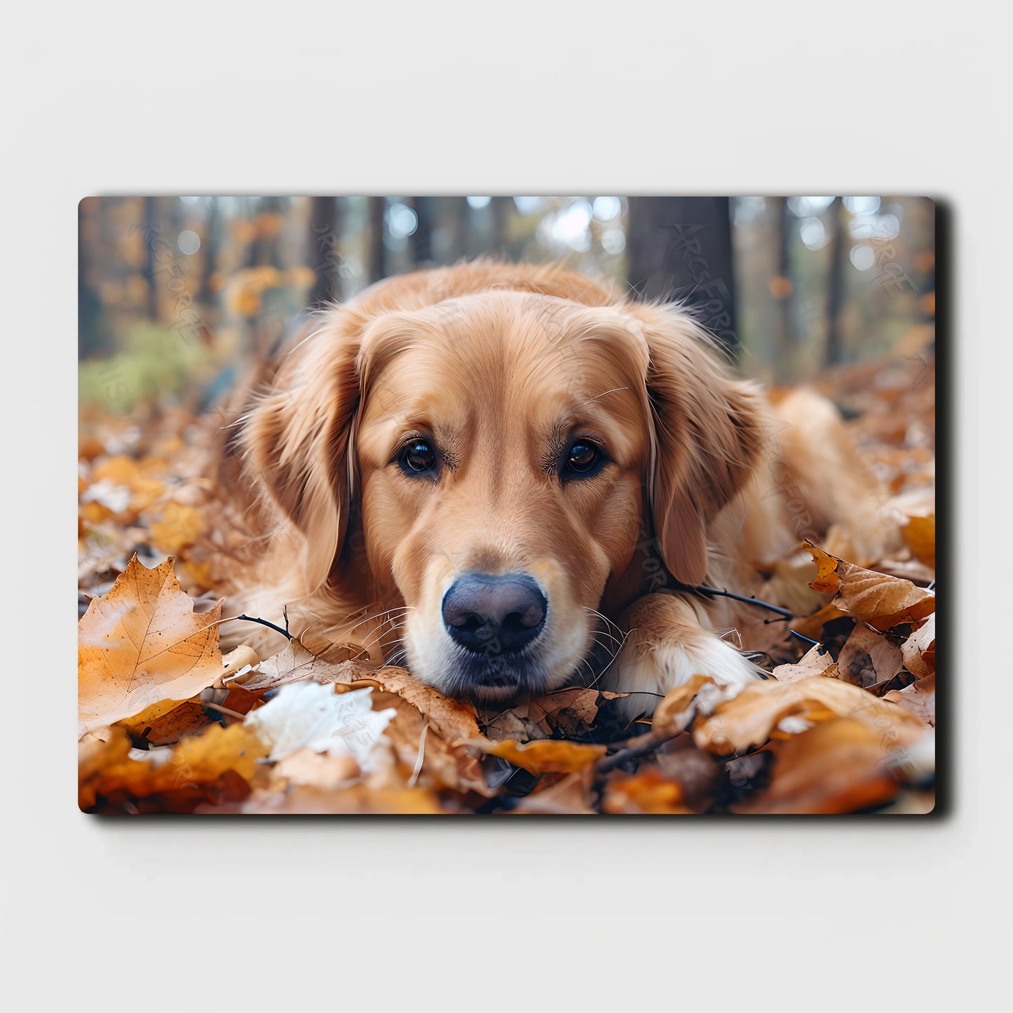 Golden Retriever in Autumn Leaves