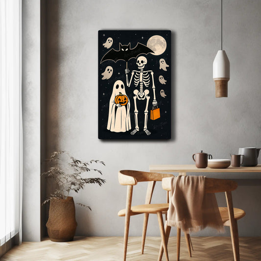 Halloween Cartoon Skeletons Ghost Bat Pumpkin HD Metal Wall Art 12x18