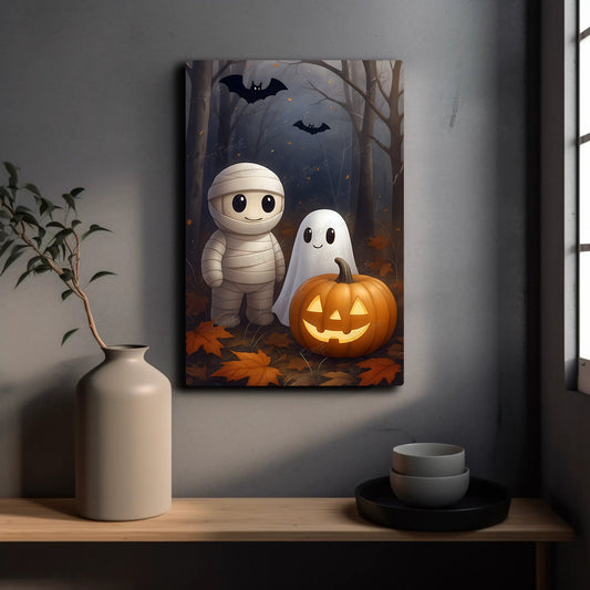 Halloween Night Forest Fall Theme HD Metal Wall Art – Bat & Ghost Poster 12x18