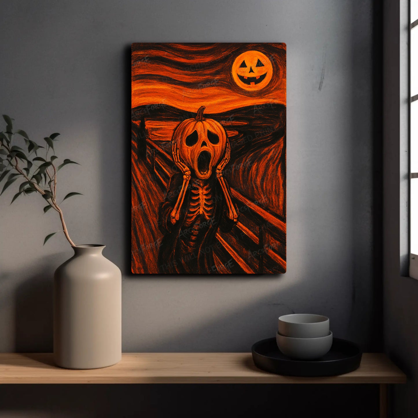 Halloween Scream Pumpkin Skeleton HD Metal Wall Art Spooky Horror Print 12x18