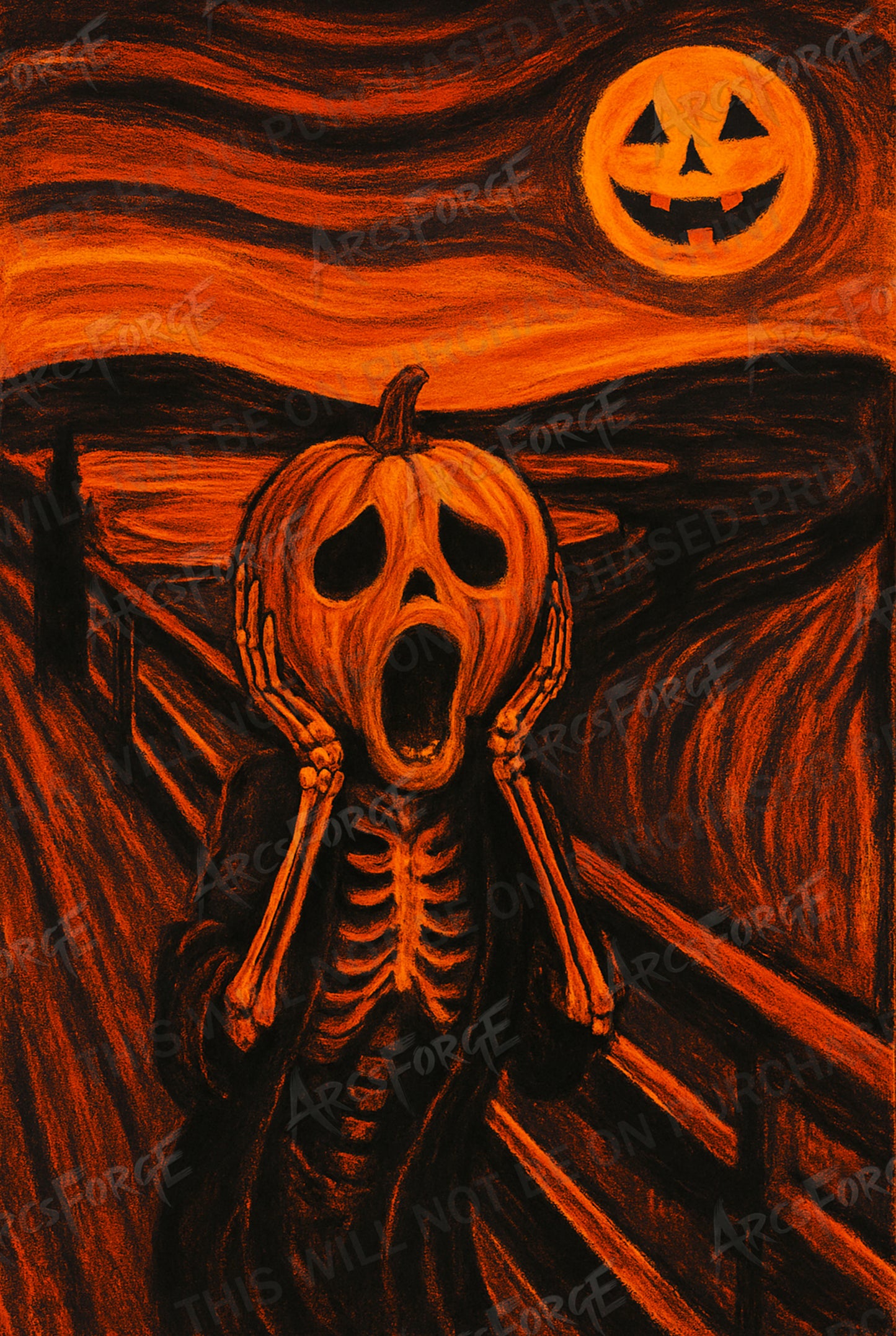 Halloween Scream Pumpkin Skeleton HD Metal Wall Art Spooky Horror Print 12x18