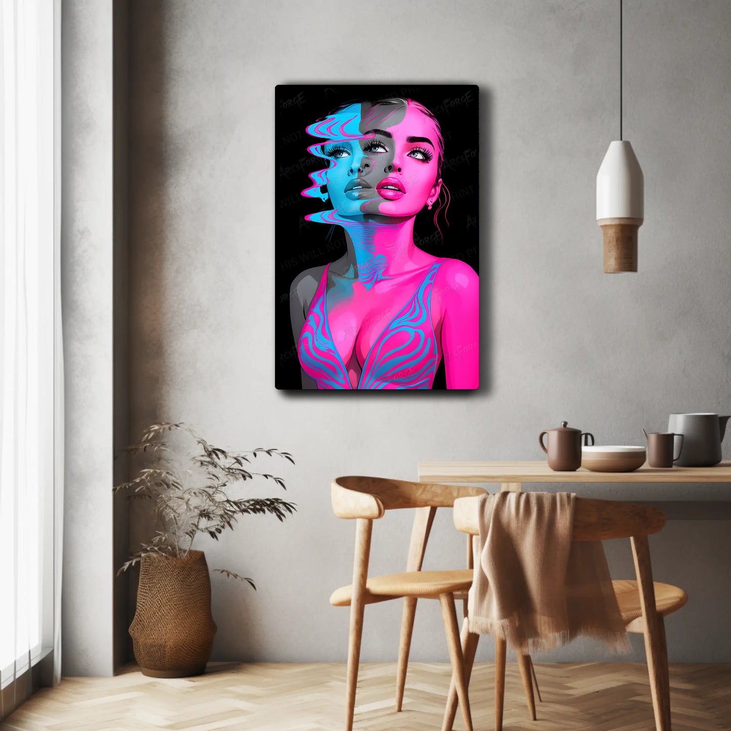 Neon Color Pop Art Woman HD Metal Wall Art – Distorted Portrait Poster 12x18