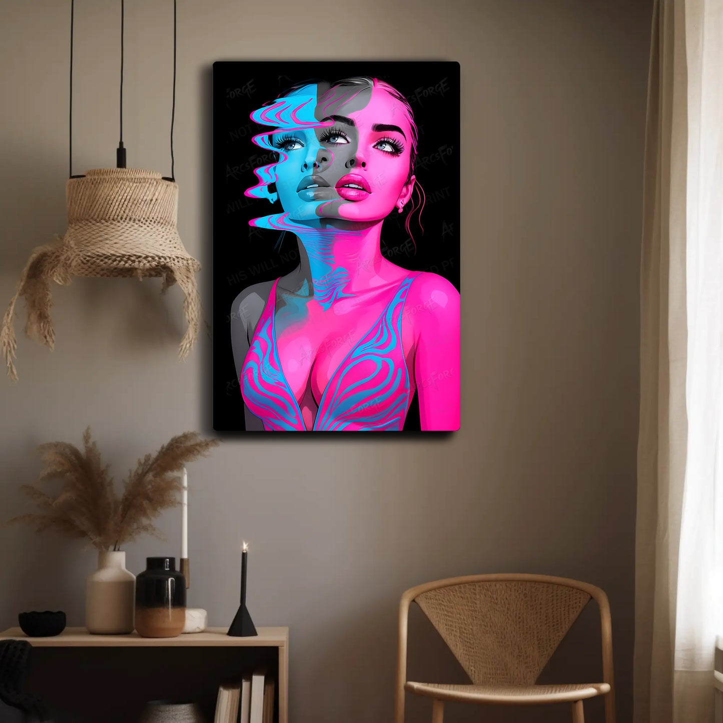 Neon Color Pop Art Woman HD Metal Wall Art – Distorted Portrait Poster 12x18