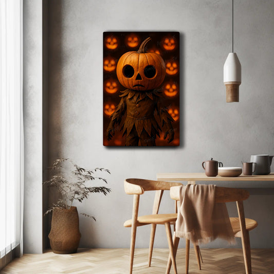 Pumpkin Head Scarecrow HD Metal Wall Art – Halloween Decor Poster 12x18