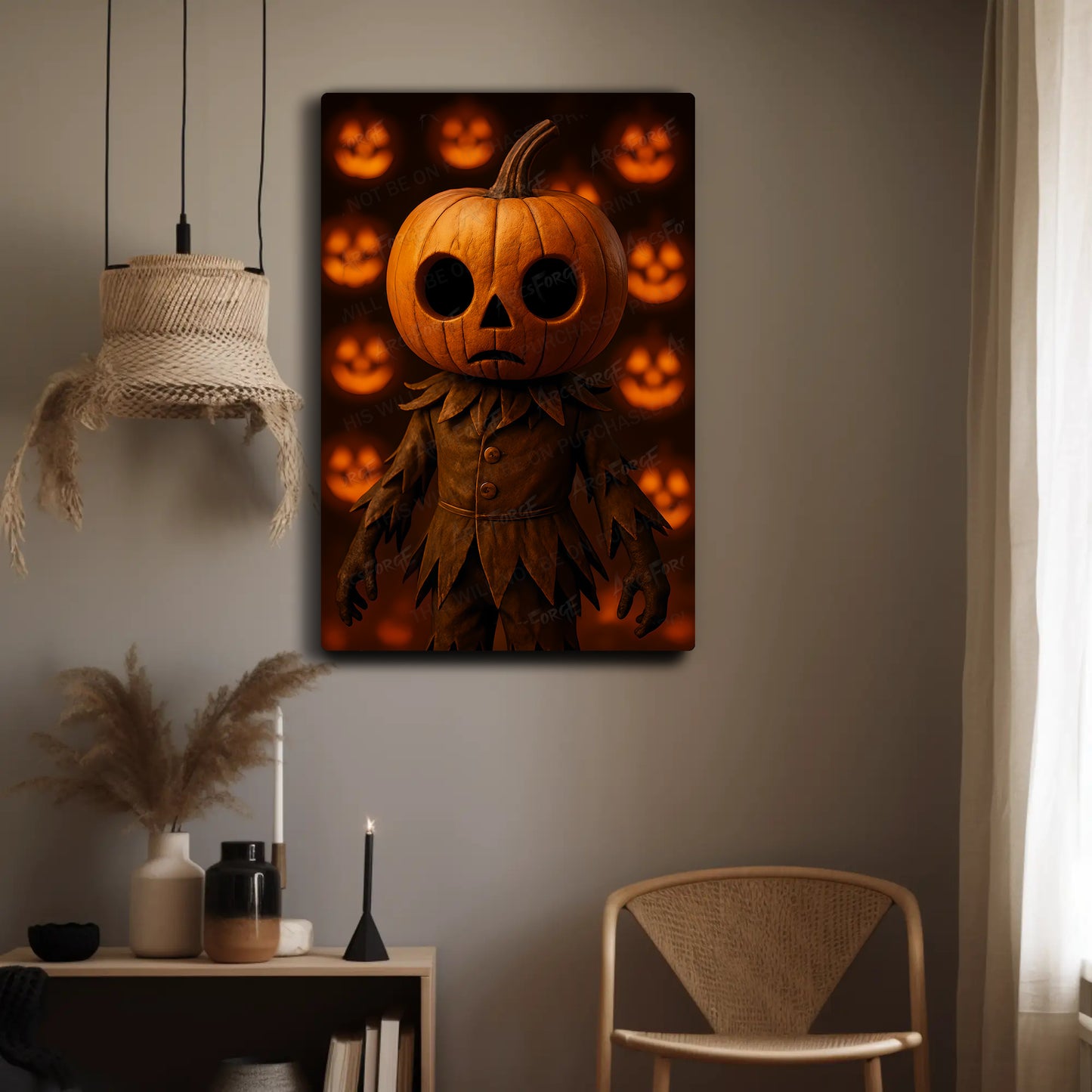 Pumpkin Head Scarecrow HD Metal Wall Art – Halloween Decor Poster 12x18