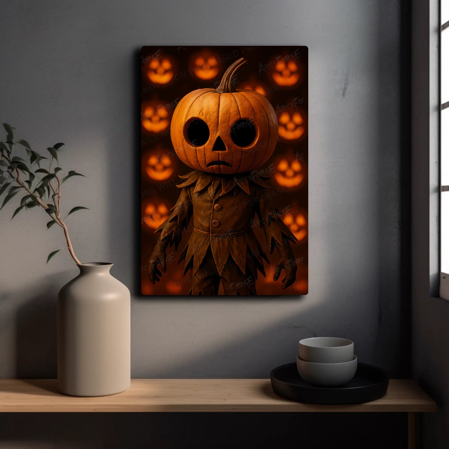 Pumpkin Head Scarecrow HD Metal Wall Art – Halloween Decor Poster 12x18