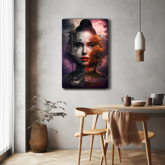 Tree Face Woman Portrait with Nature Elements HD Metal Wall Art – Poster 12x18