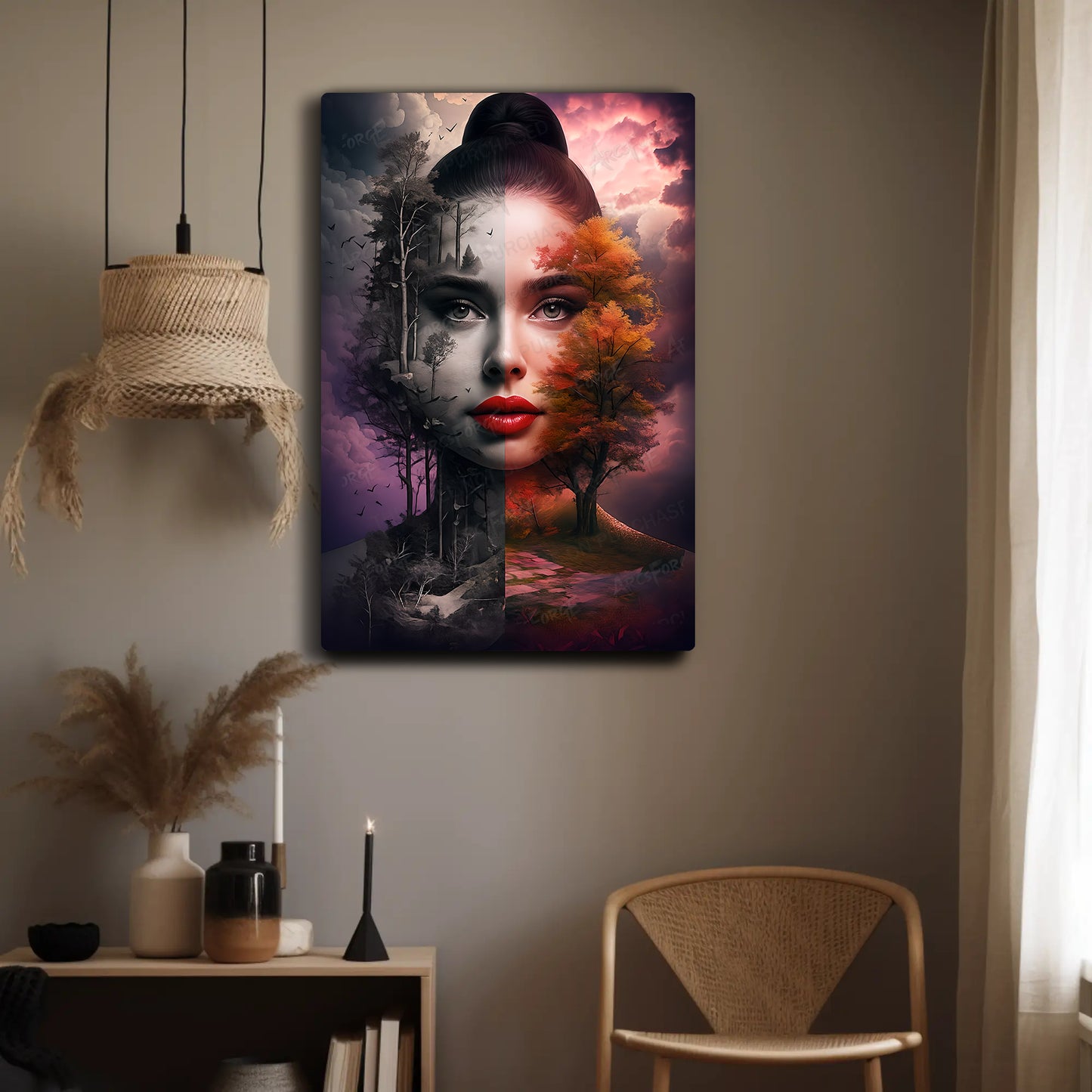 Tree Face Woman Portrait with Nature Elements HD Metal Wall Art – Poster 12x18
