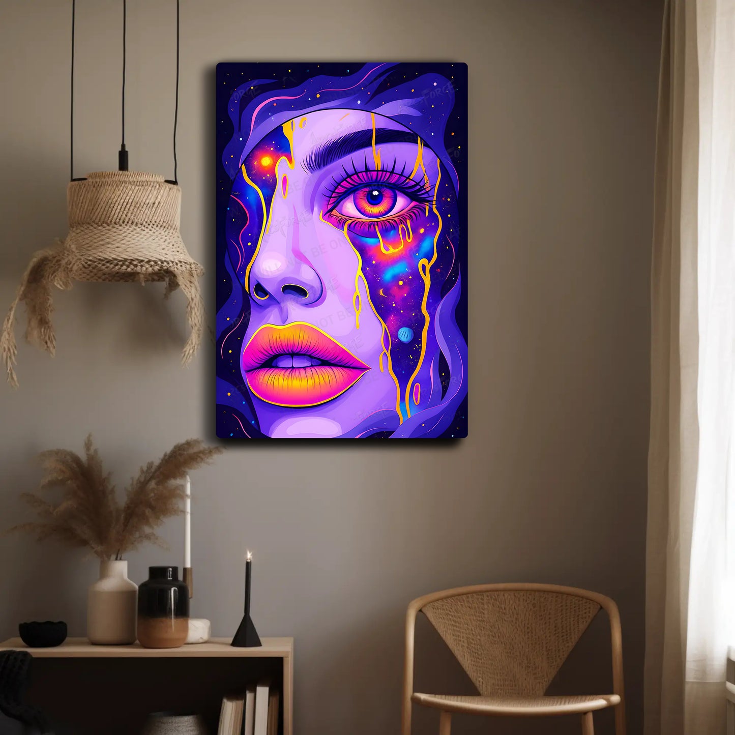 Vibrant Psychedelic Girl with Cosmic Details