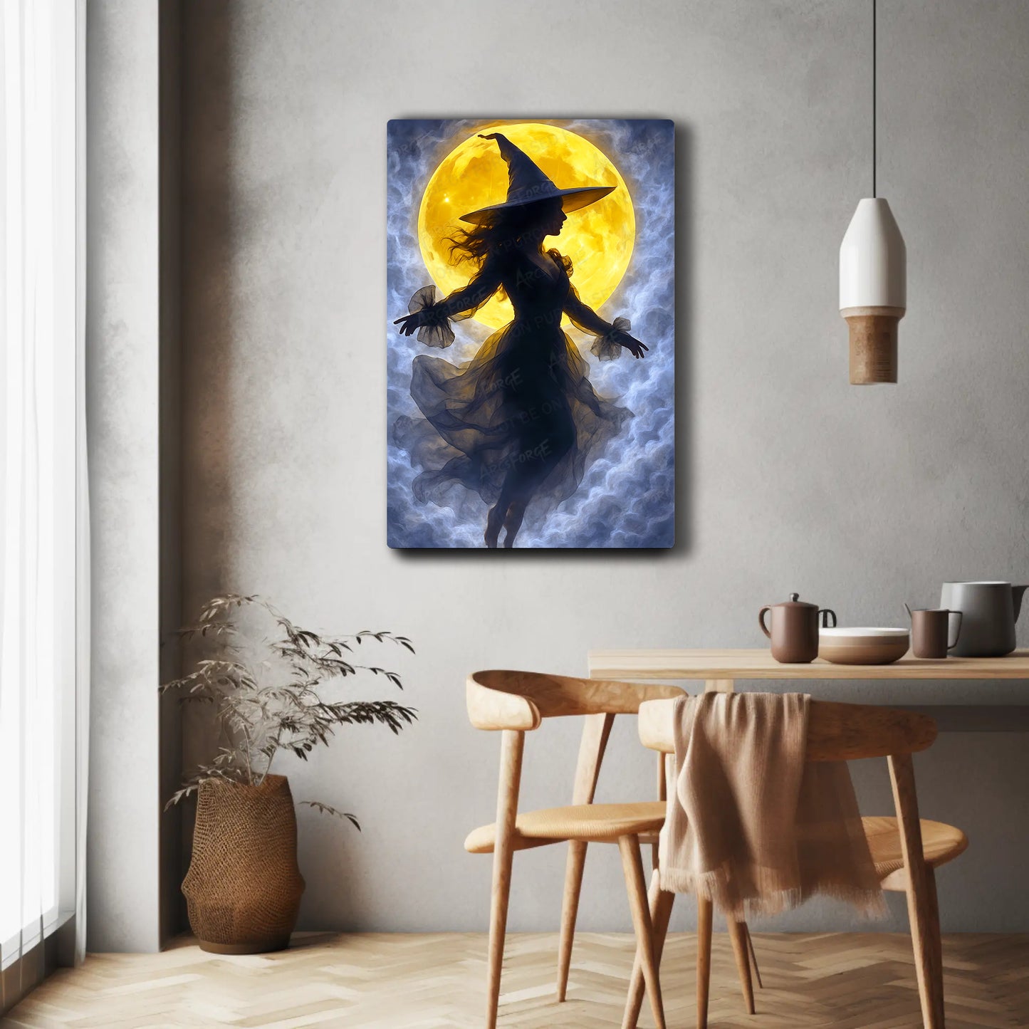 Witch Silhouette Full Moon HD Metal Wall Art – Mystical Halloween Poster 12x18