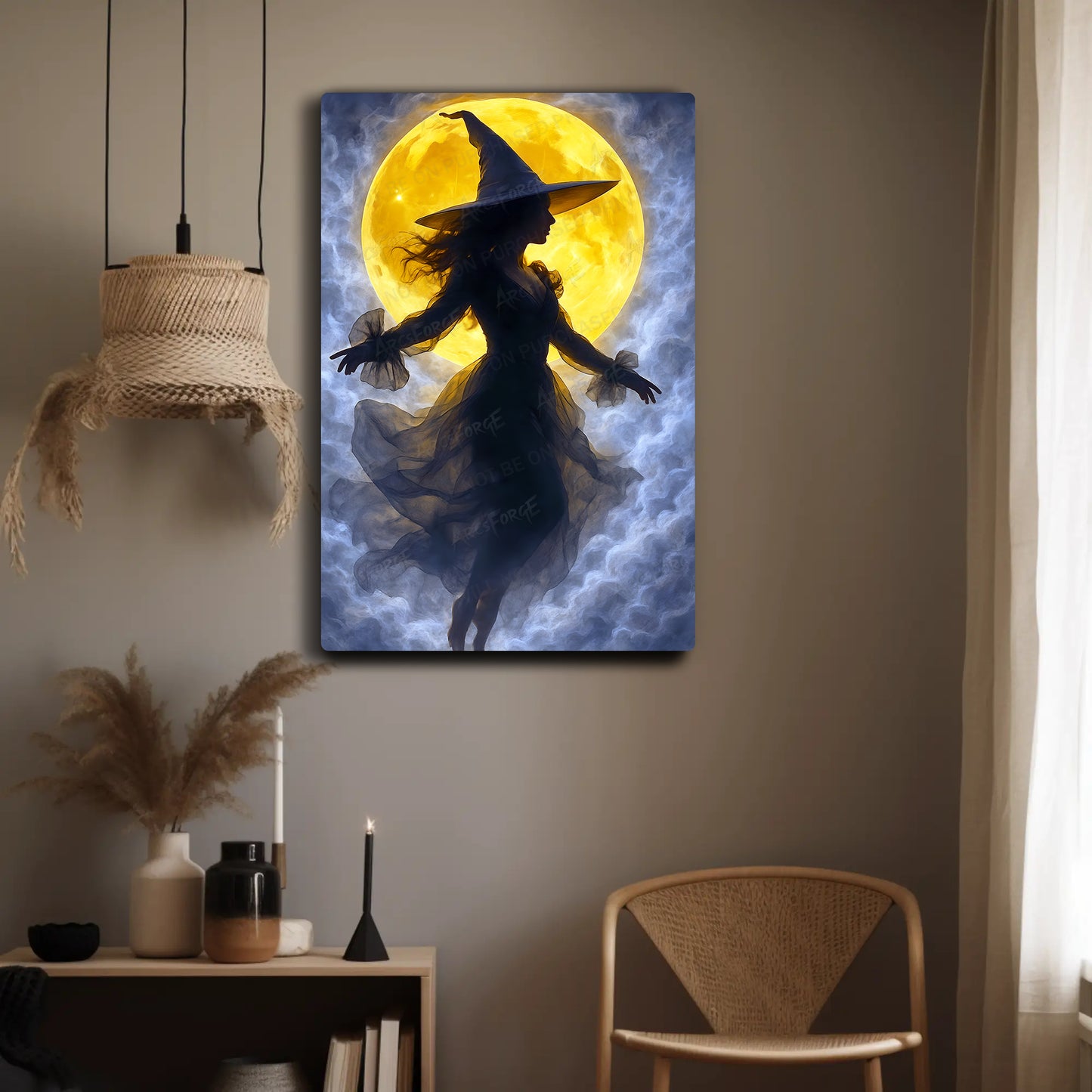 Witch Silhouette Full Moon HD Metal Wall Art – Mystical Halloween Poster 12x18
