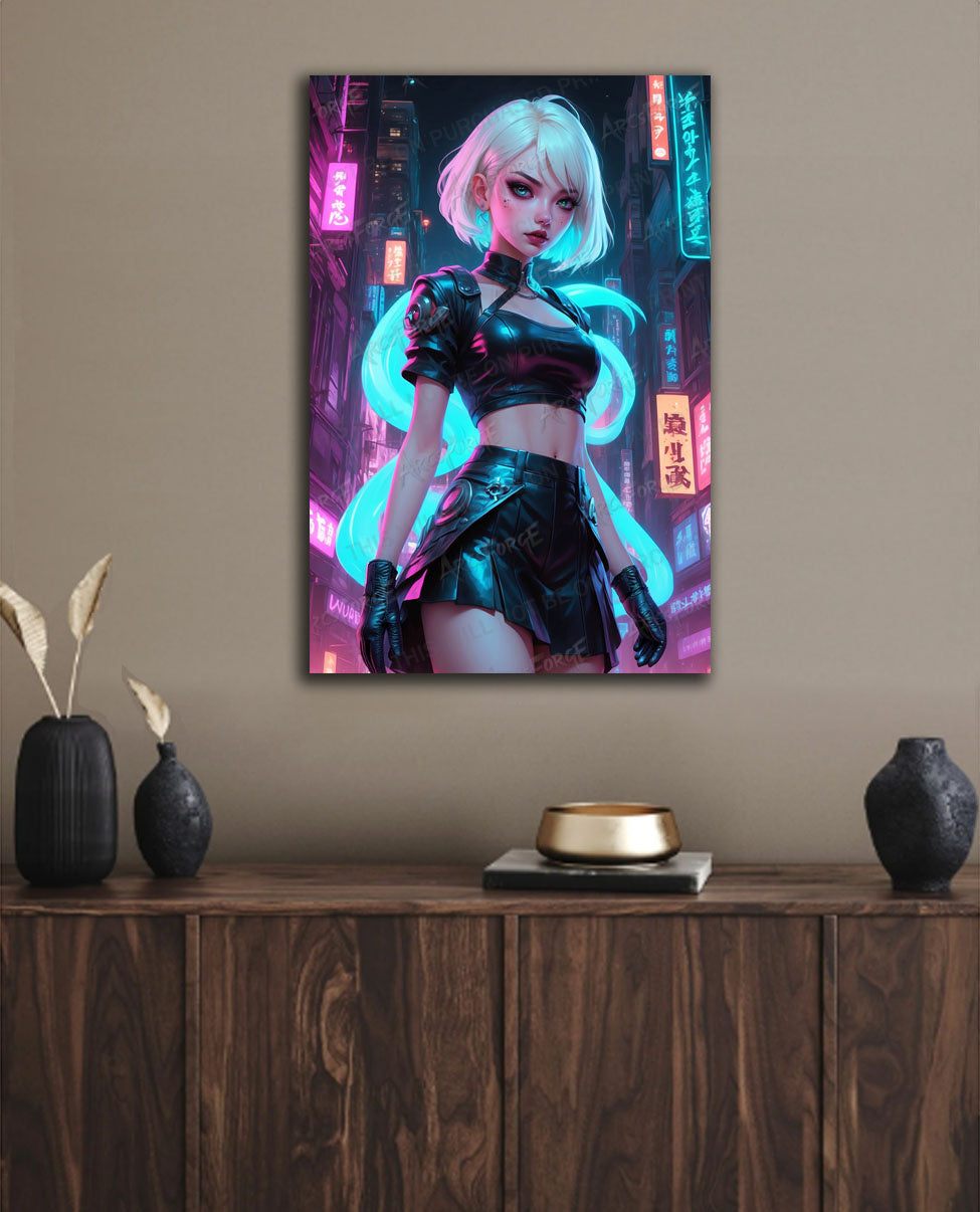 Blonde Girl Cyber City HD Metal Print Wall Art – Fantasy Poster 12x18 Home Decor