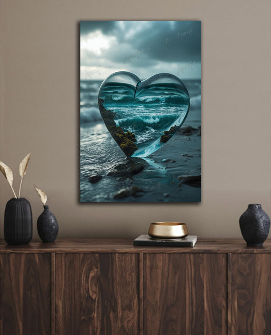 Glass Heart Beach HD Metal Wall Art – 12x18 Coastal Print