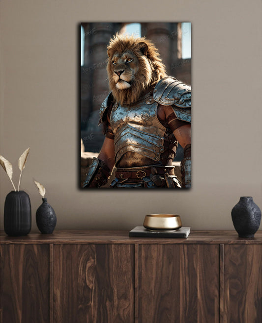 Lion Head Gladiator Metal Wall Art – 12x18 HD Warrior