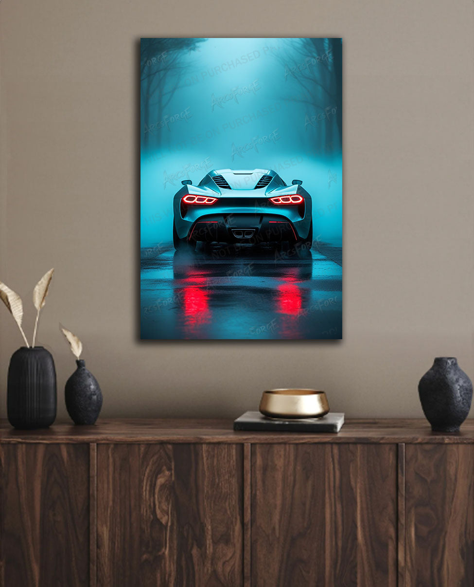 Speed in the Rain – Supercar Portrait Metal Poster