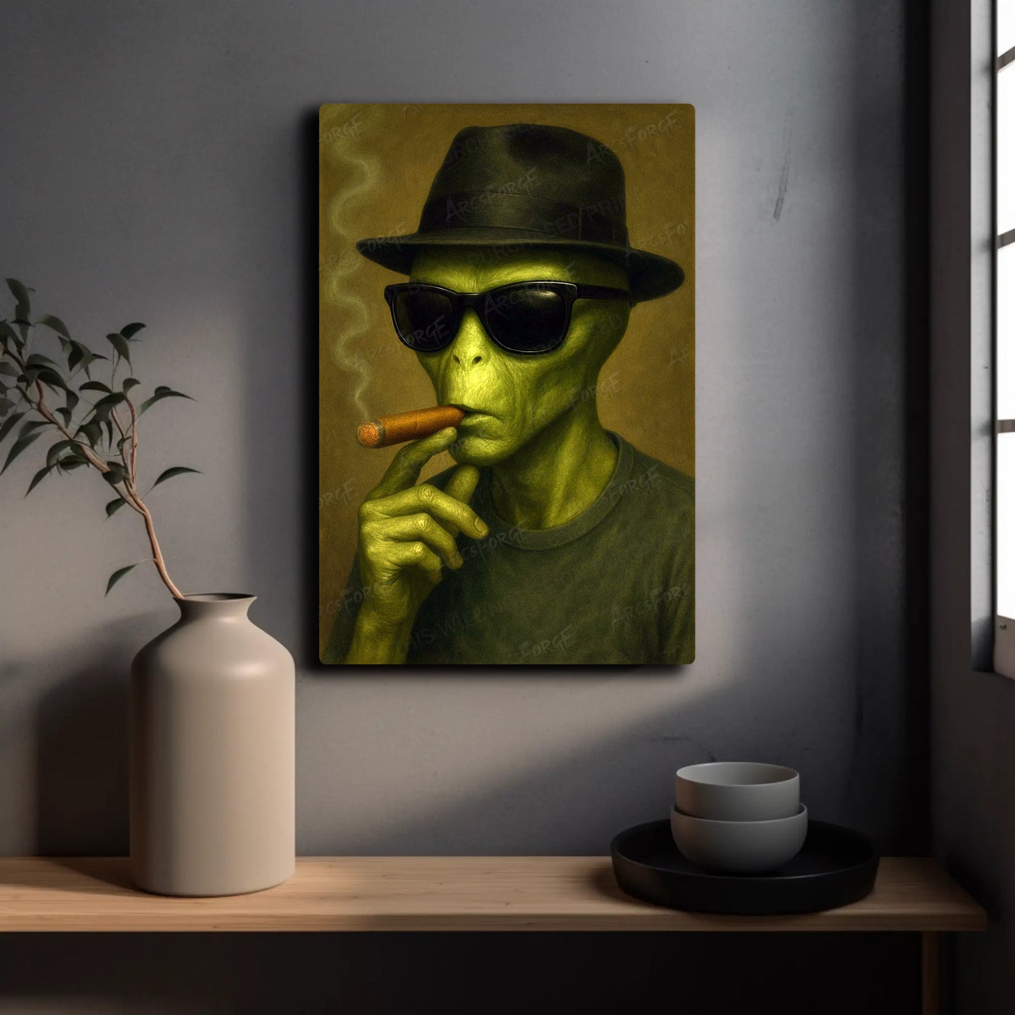 Alien Heisenberg HD Metal Wall Art – Cigar Mob Boss Sci-Fi Poster 12x18