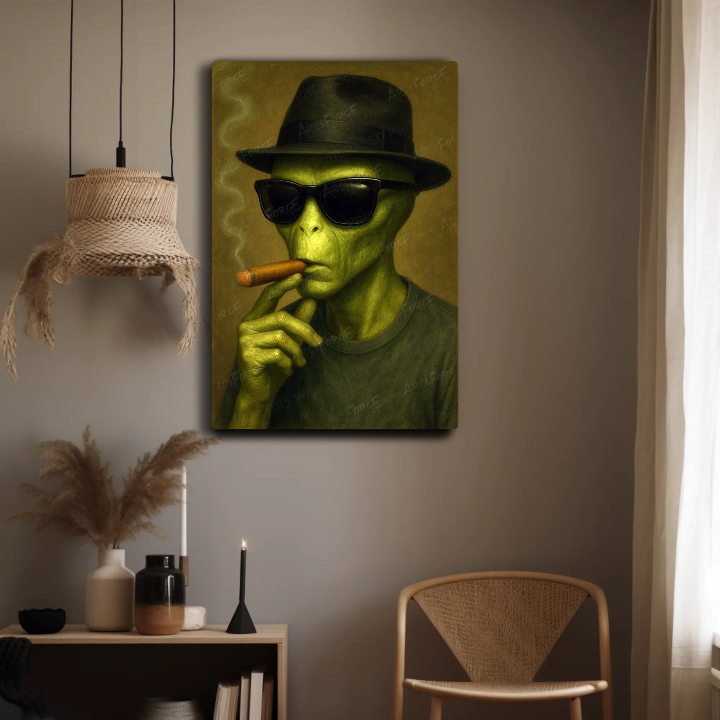Alien Heisenberg HD Metal Wall Art – Cigar Mob Boss Sci-Fi Poster 12x18