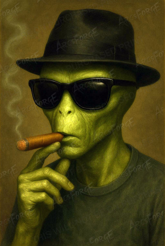 Alien Heisenberg HD Metal Wall Art – Cigar Mob Boss Sci-Fi Poster 12x18