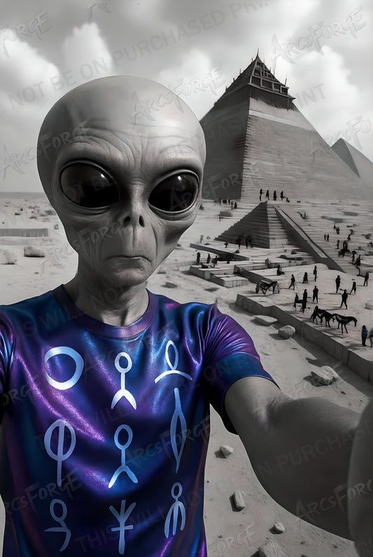 Alien Selfie ET Desert Landscape Pyramid Egypt HD Metal Wall Art – Poster 12x18