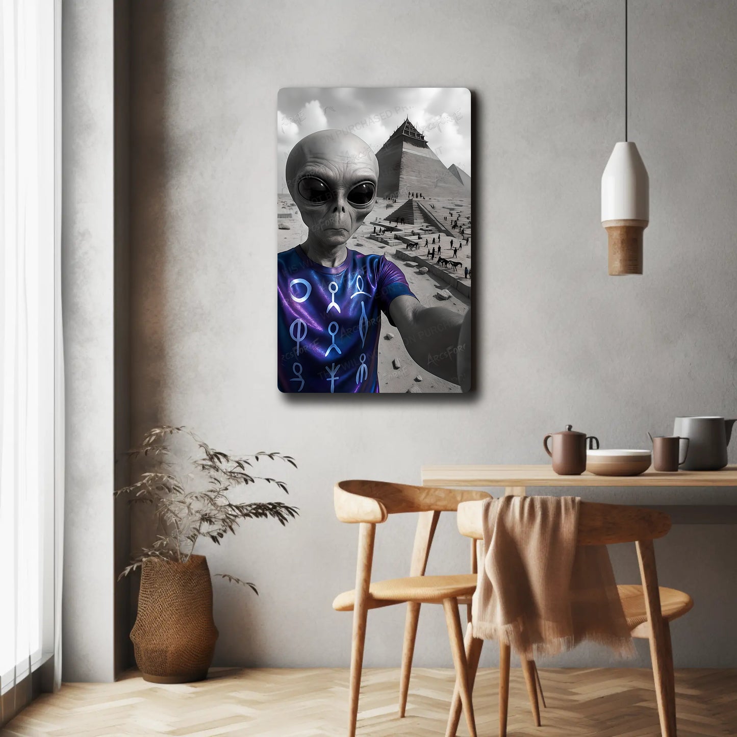 Alien Selfie ET Desert Landscape Pyramid Egypt HD Metal Wall Art – Poster 12x18