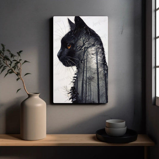 Black Cat Kitty HD Metal Wall Art – Halloween Forest Poster 12x18