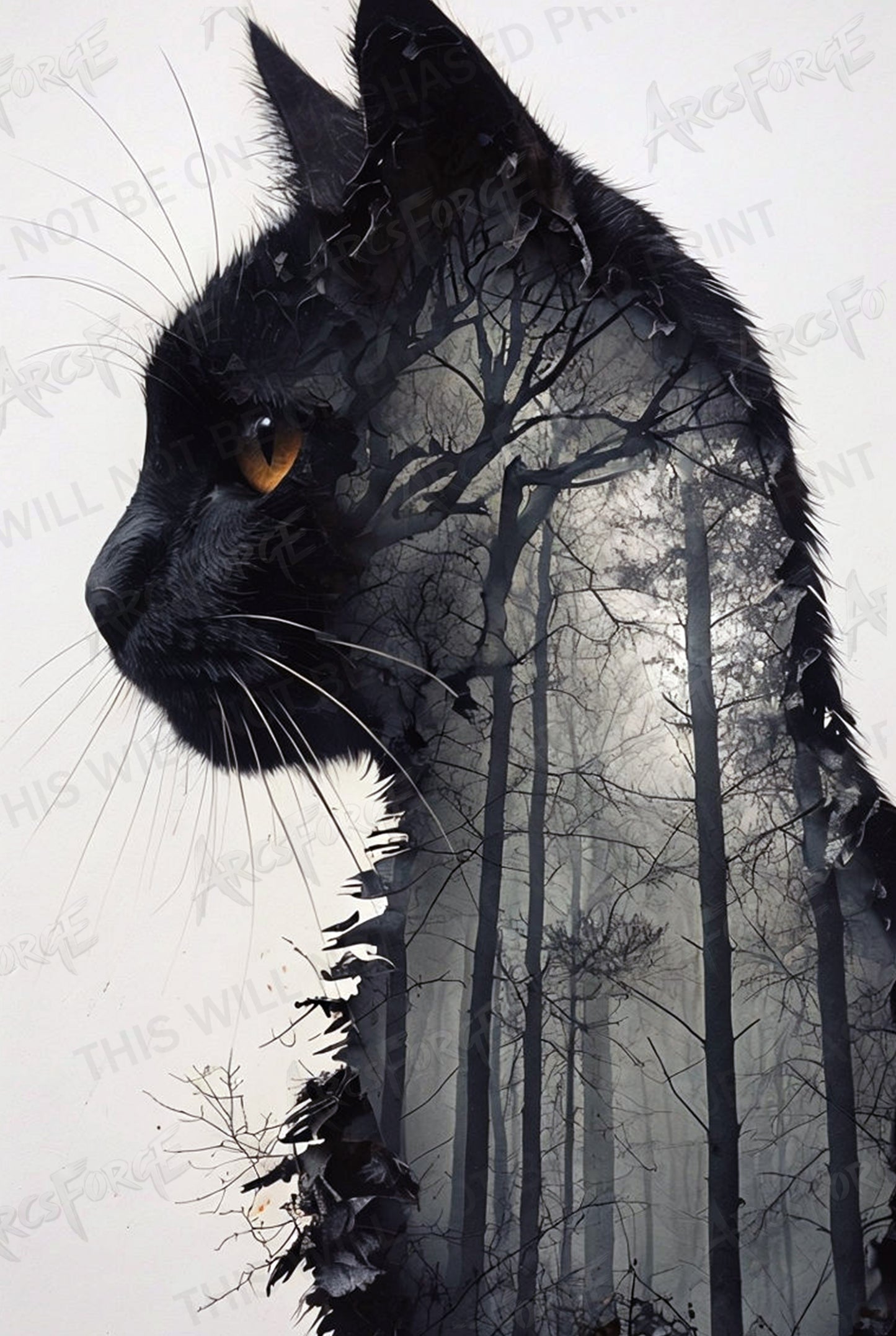 Black Cat Kitty HD Metal Wall Art – Halloween Forest Poster 12x18