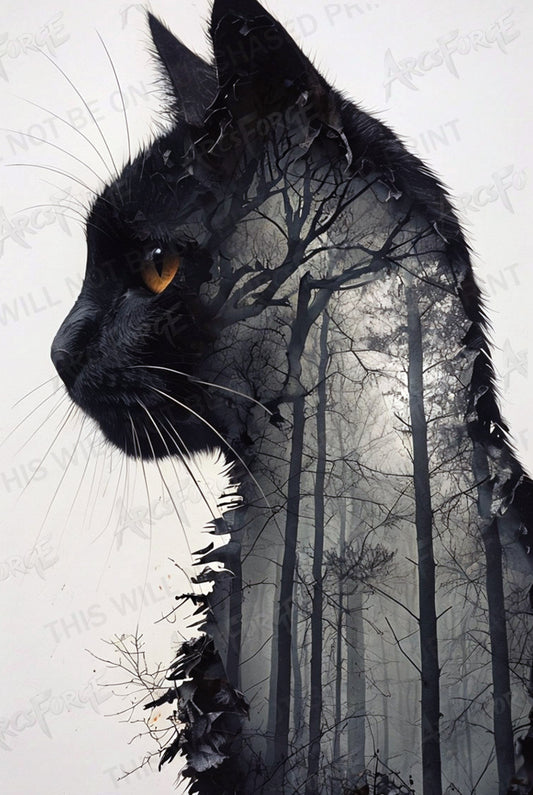 Black Cat Kitty HD Metal Wall Art – Halloween Forest Poster 12x18