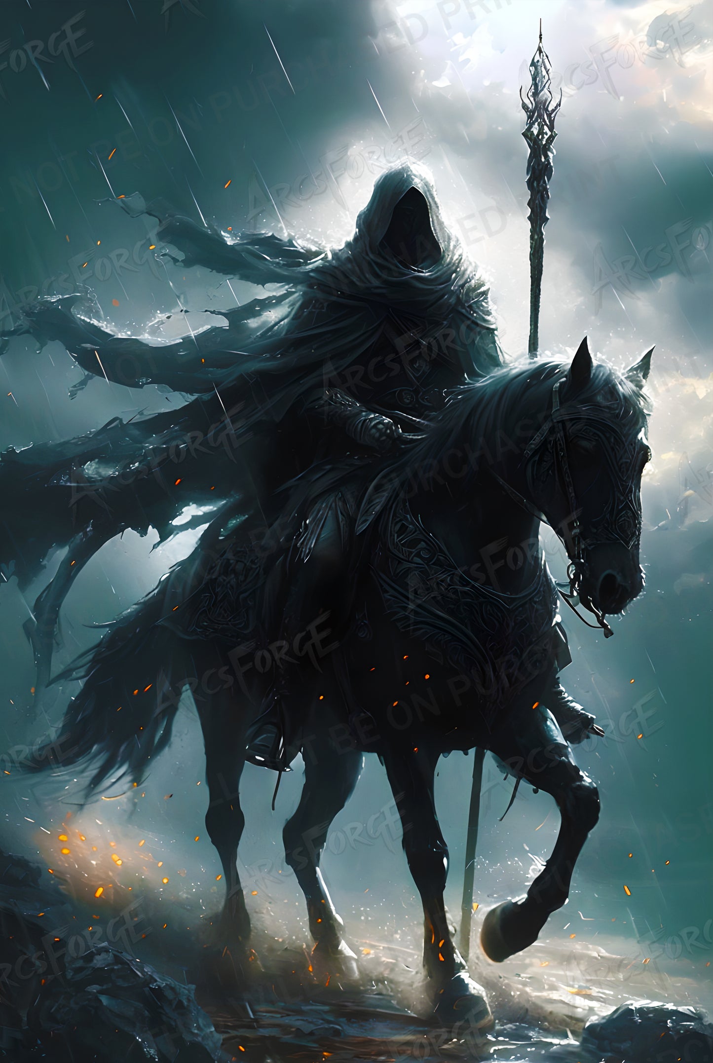 Dark Fantasy Cloaked Rider on Horse HD Metal Wall Art – Elden Ring Fan Poster 12x18