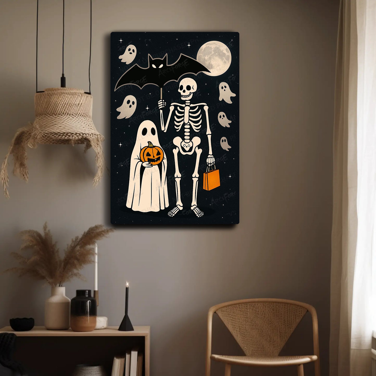 Halloween Cartoon Skeletons Ghost Bat Pumpkin HD Metal Wall Art 12x18