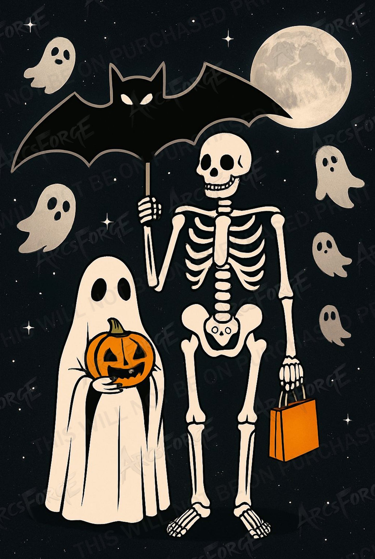 Halloween Cartoon Skeletons Ghost Bat Pumpkin HD Metal Wall Art 12x18