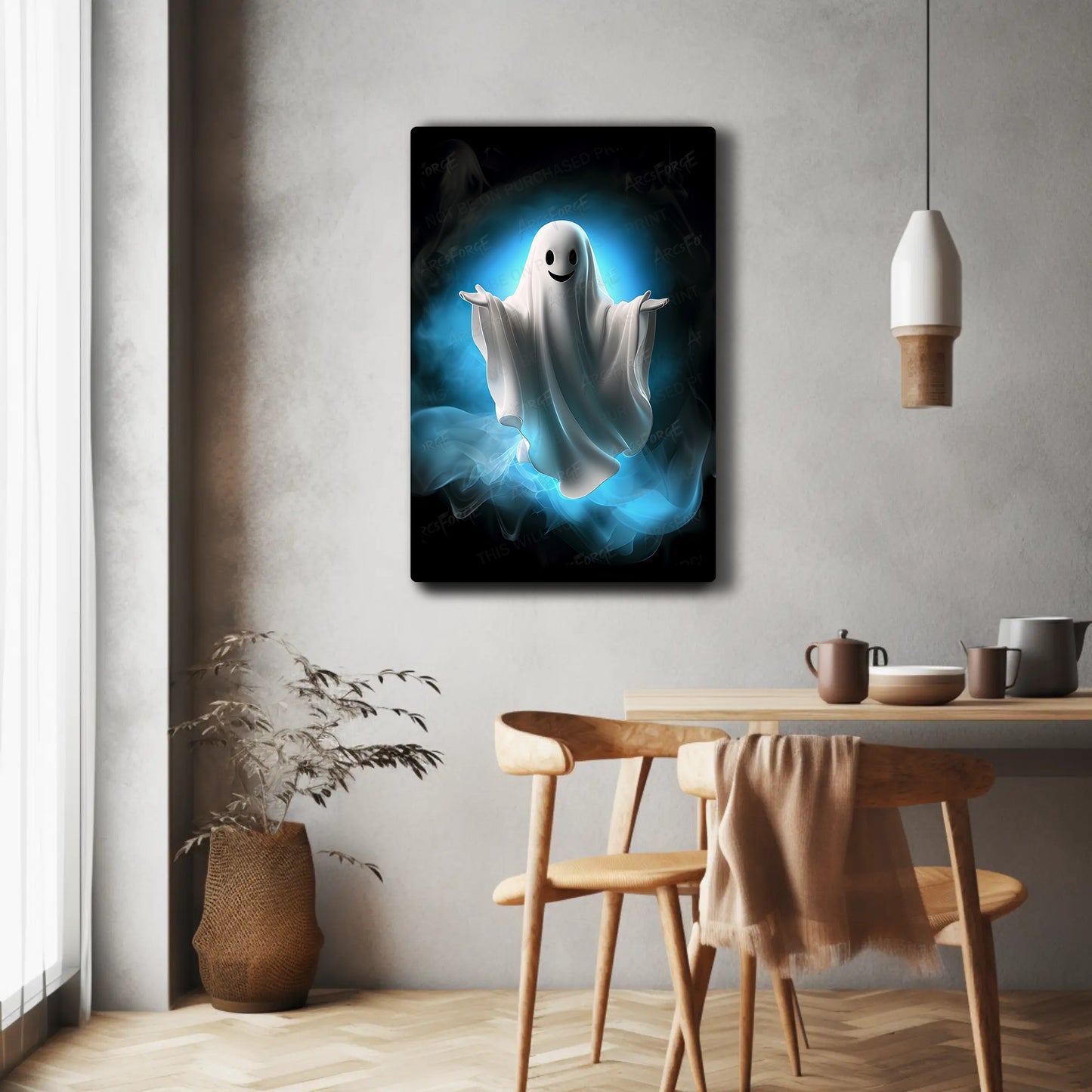 Halloween Ghost Metal Wall Art – Blue Glow Spooky Spirit HD Poster 12x18