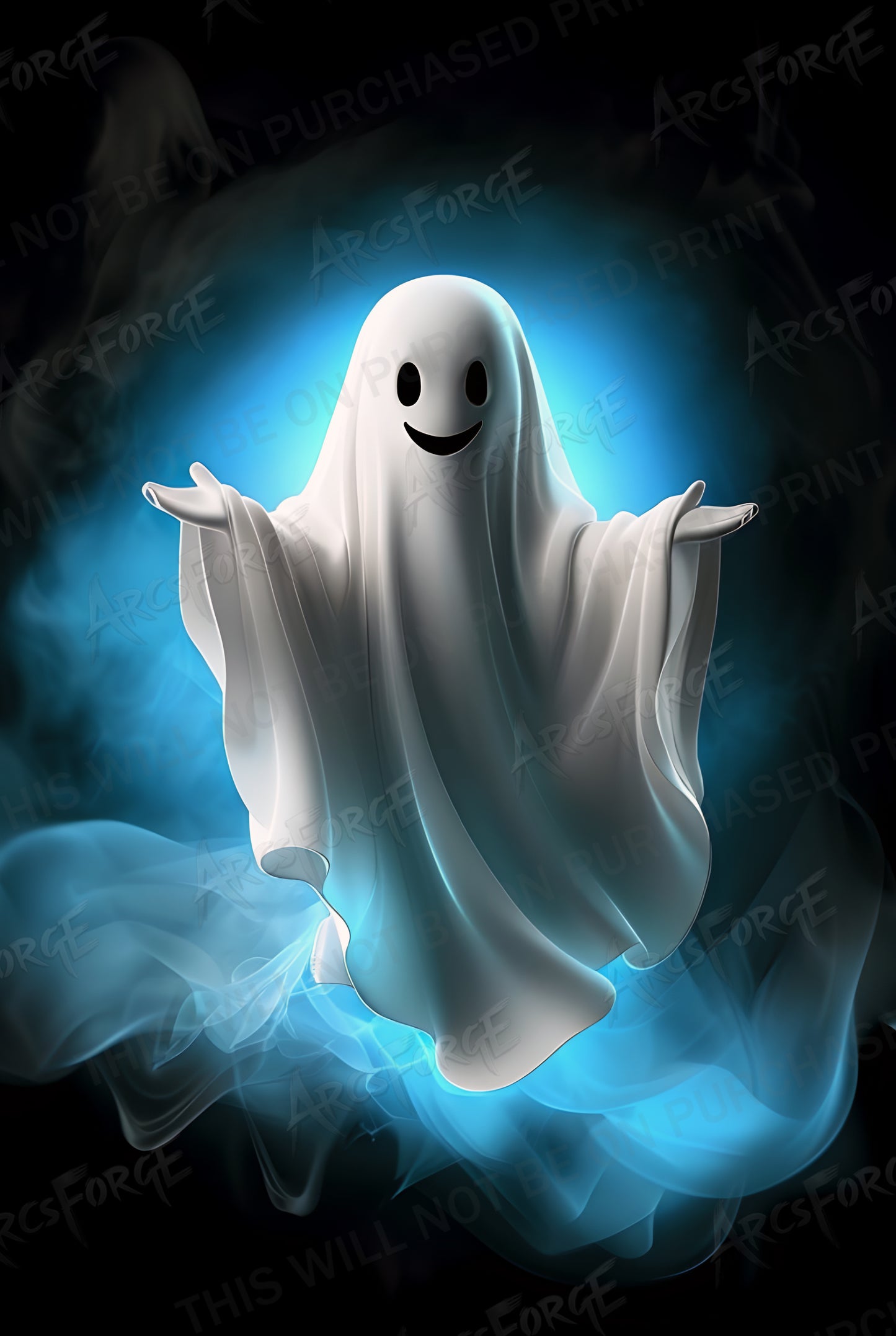 Halloween Ghost Metal Wall Art – Blue Glow Spooky Spirit HD Poster 12x18