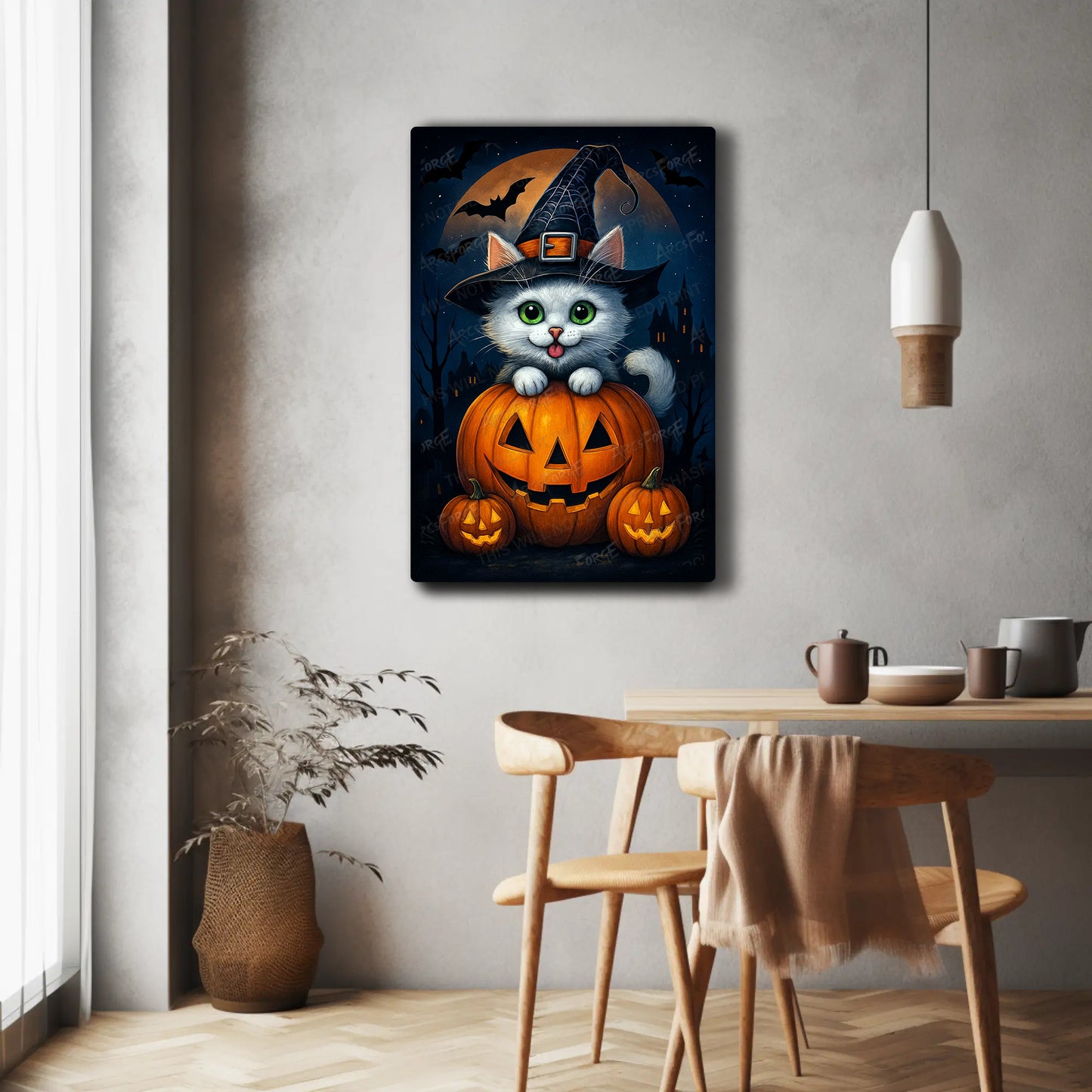 Halloween Night Fall Theme Cat Kitty Pumpkin Spook HD Metal Print Wall Art 12x18