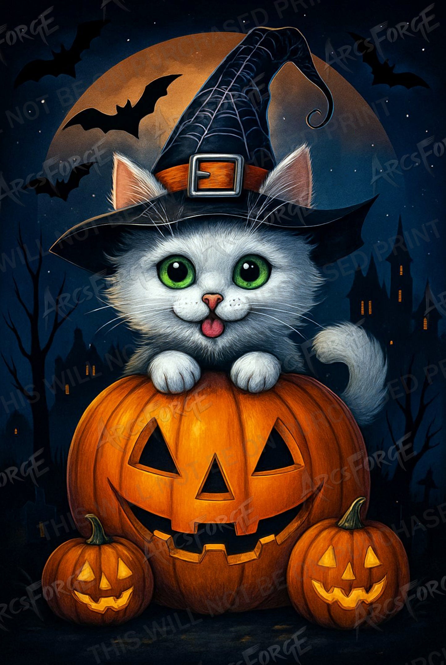Halloween Night Fall Theme Cat Kitty Pumpkin Spook HD Metal Print Wall Art 12x18