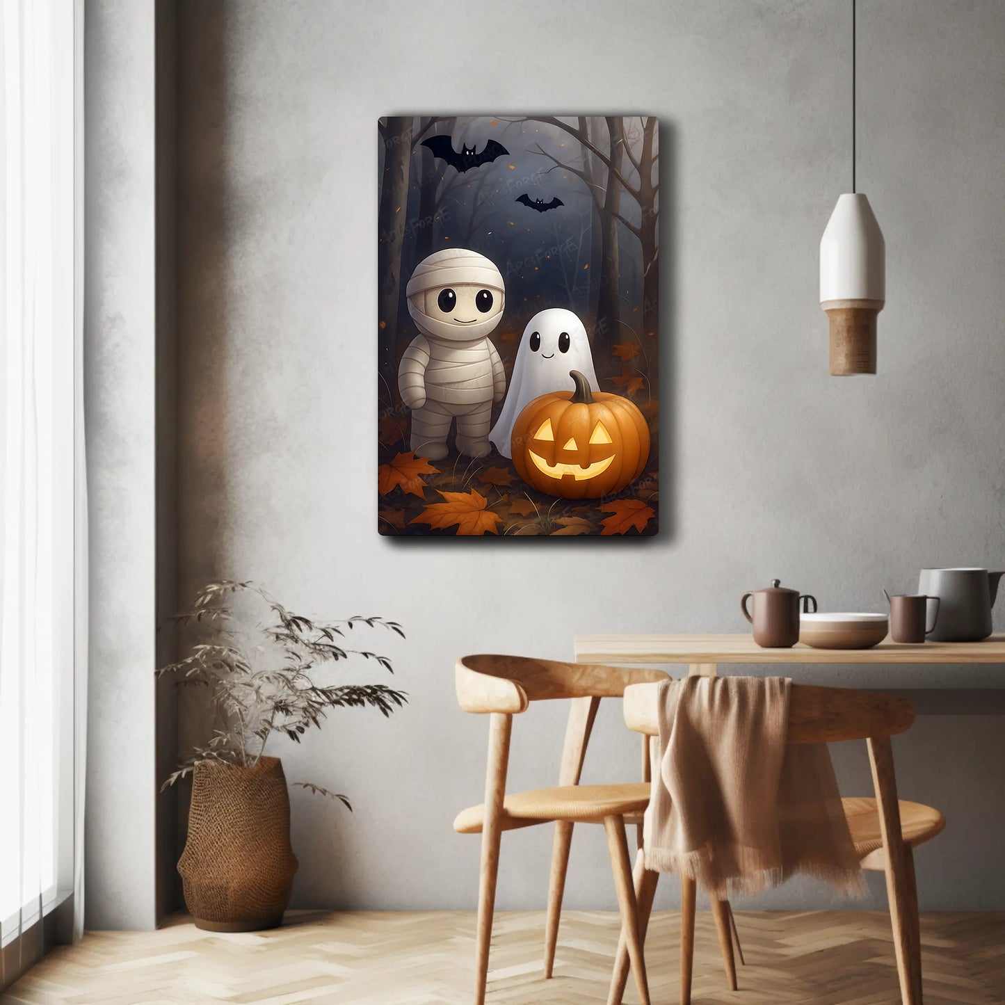 Halloween Night Forest Fall Theme HD Metal Wall Art – Bat & Ghost Poster 12x18