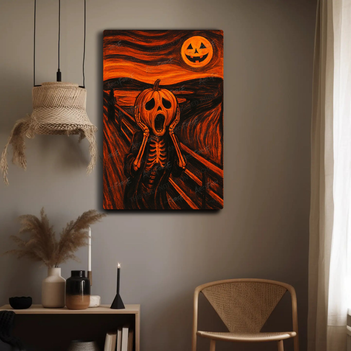 Halloween Scream Pumpkin Skeleton HD Metal Wall Art Spooky Horror Print 12x18
