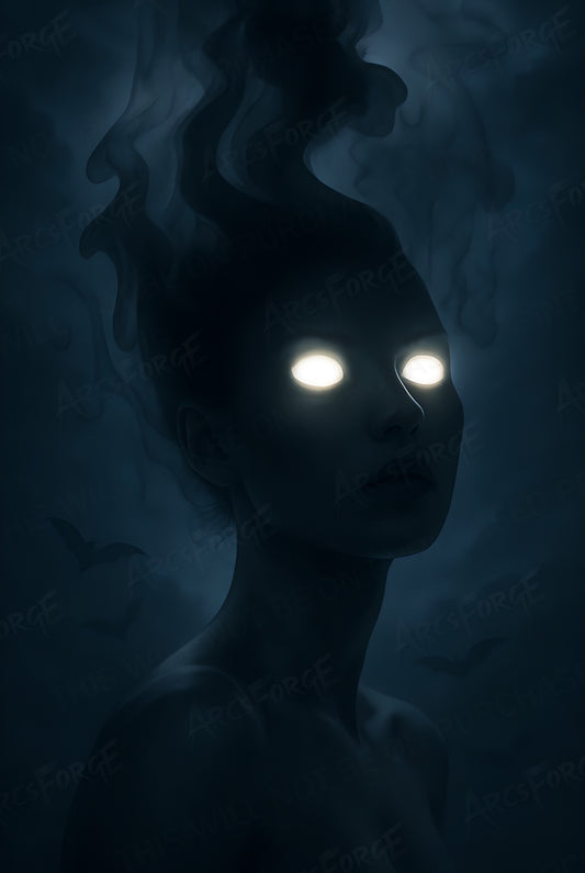 Shadowy Figure with Glowing Eyes HD Metal Print – Eerie Wall Art Poster 12x18