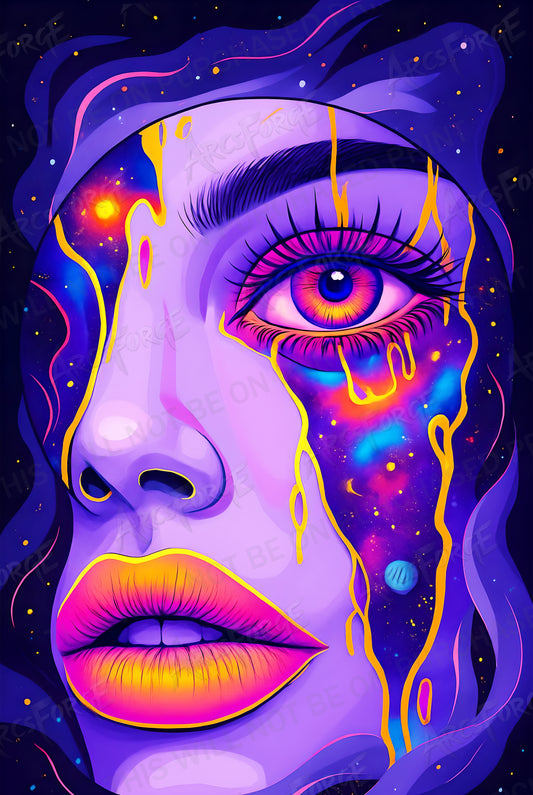Vibrant Psychedelic Girl with Cosmic Details