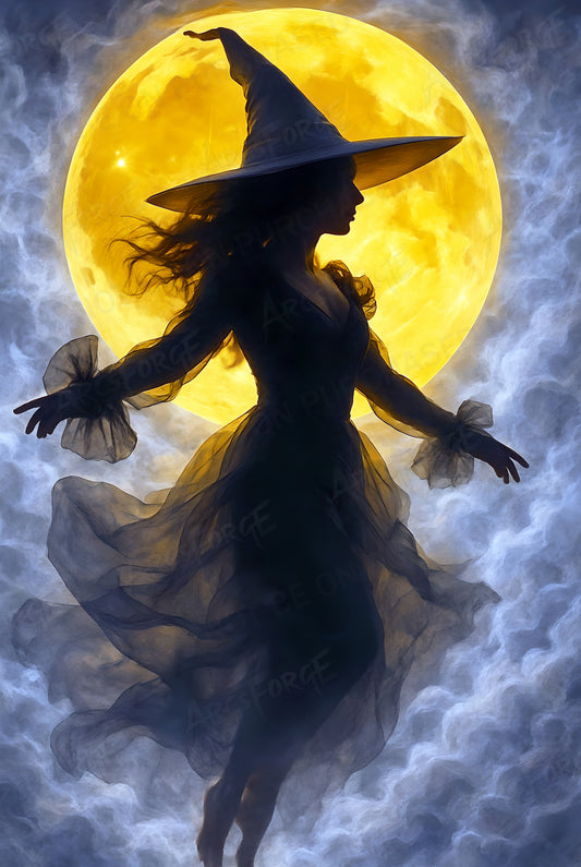 Witch Silhouette Full Moon HD Metal Wall Art – Mystical Halloween Poster 12x18