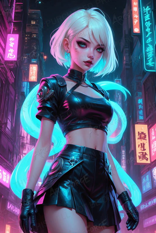 Blonde Girl Cyber City HD Metal Print Wall Art – Fantasy Poster 12x18 Home Decor