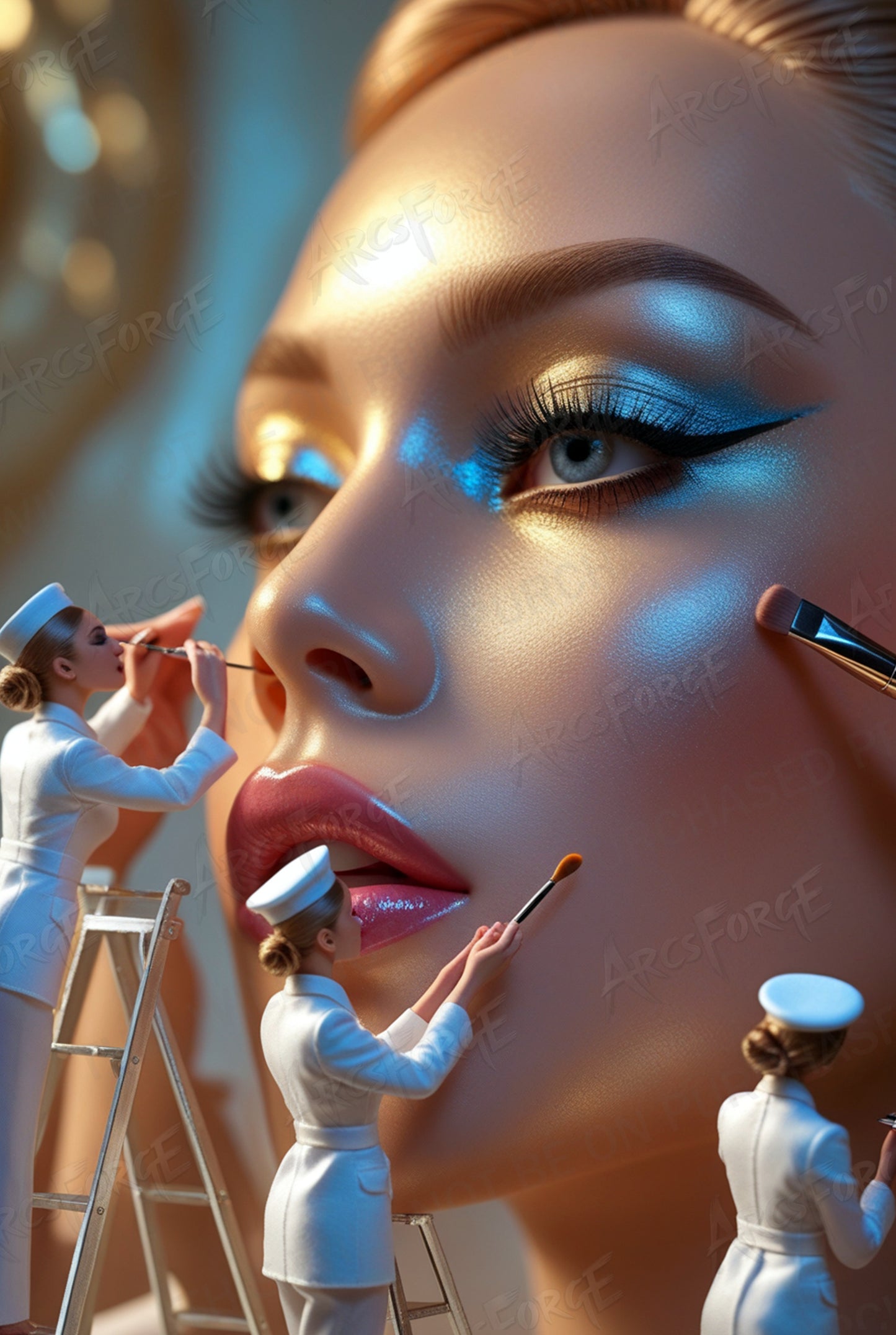 Girl Model Make Up Brush Portrait HD Metal Wall Art – Fantasy Poster 12x18