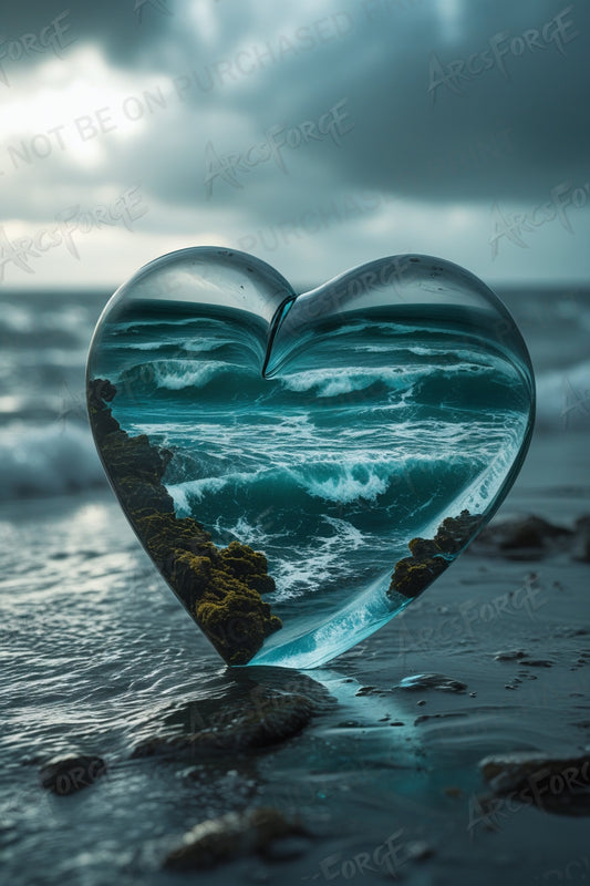 Glass Heart Beach HD Metal Wall Art – 12x18 Coastal Print