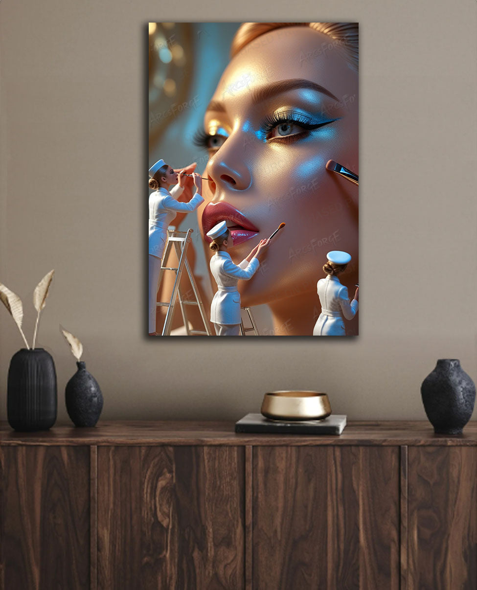 Girl Model Make Up Brush Portrait HD Metal Wall Art – Fantasy Poster 12x18